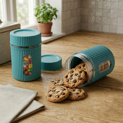 Container Set – 2 Pcs, 800ml BPA-Free Plastic Storage Jars with Transparent Window
