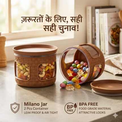 Milano 500ml Airtight Container Set of 2 | Premium Rattan Design Food Storage Jars for Kitchen | BPA-Free, Leak-Proof & Microwave Safe Spice & Snack Organizer