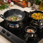 hard coated anodise, low oil consumption 3pcs karahi cooking set - Image 2