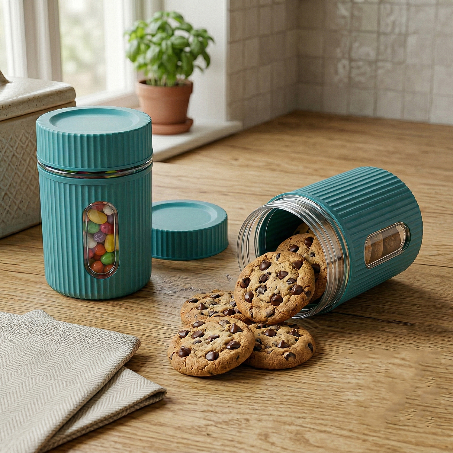 Storage-Container-02.jpg Container Set – 2 Pcs, 800ml BPA-Free Plastic Storage Jars with Transparent Window - Image 1