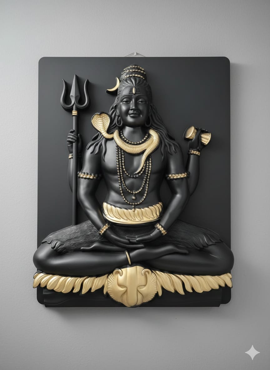 WhatsApp-Image-2026-02-25-at-9.57.32-AM.jpeg Lord Shiva Wall Frame – 22cm × 17cm Black & Gold Meditative Sculpture - Image 1