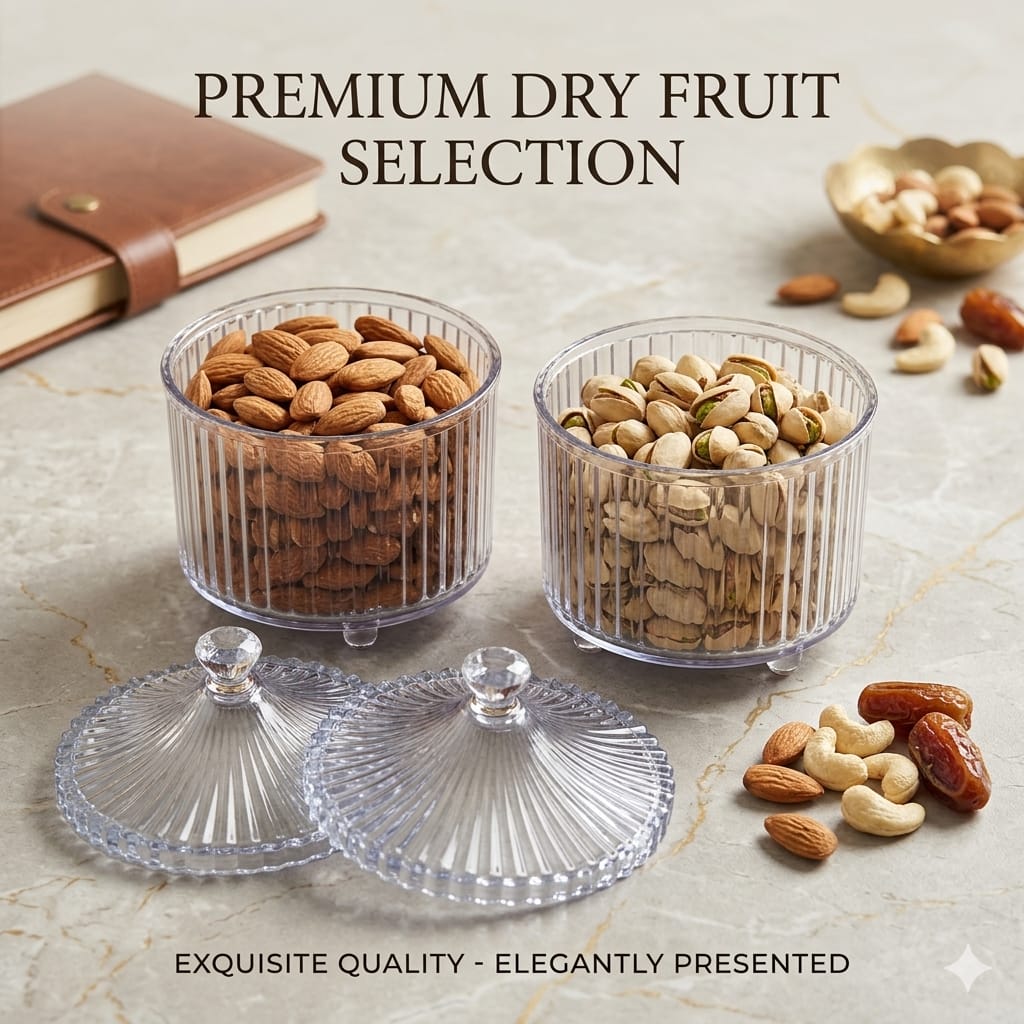 WhatsApp-Image-2026-04-18-at-8.37.52-PM.jpeg Diamond Premium Crystal-Clear Dry Fruit Jar Set of 2 | 500ml Food-Grade Airtight Storage Containers | BPA-Free & Non-Toxic Decorative Serving Jars for Snacks, Treats & Gifting - Image 1