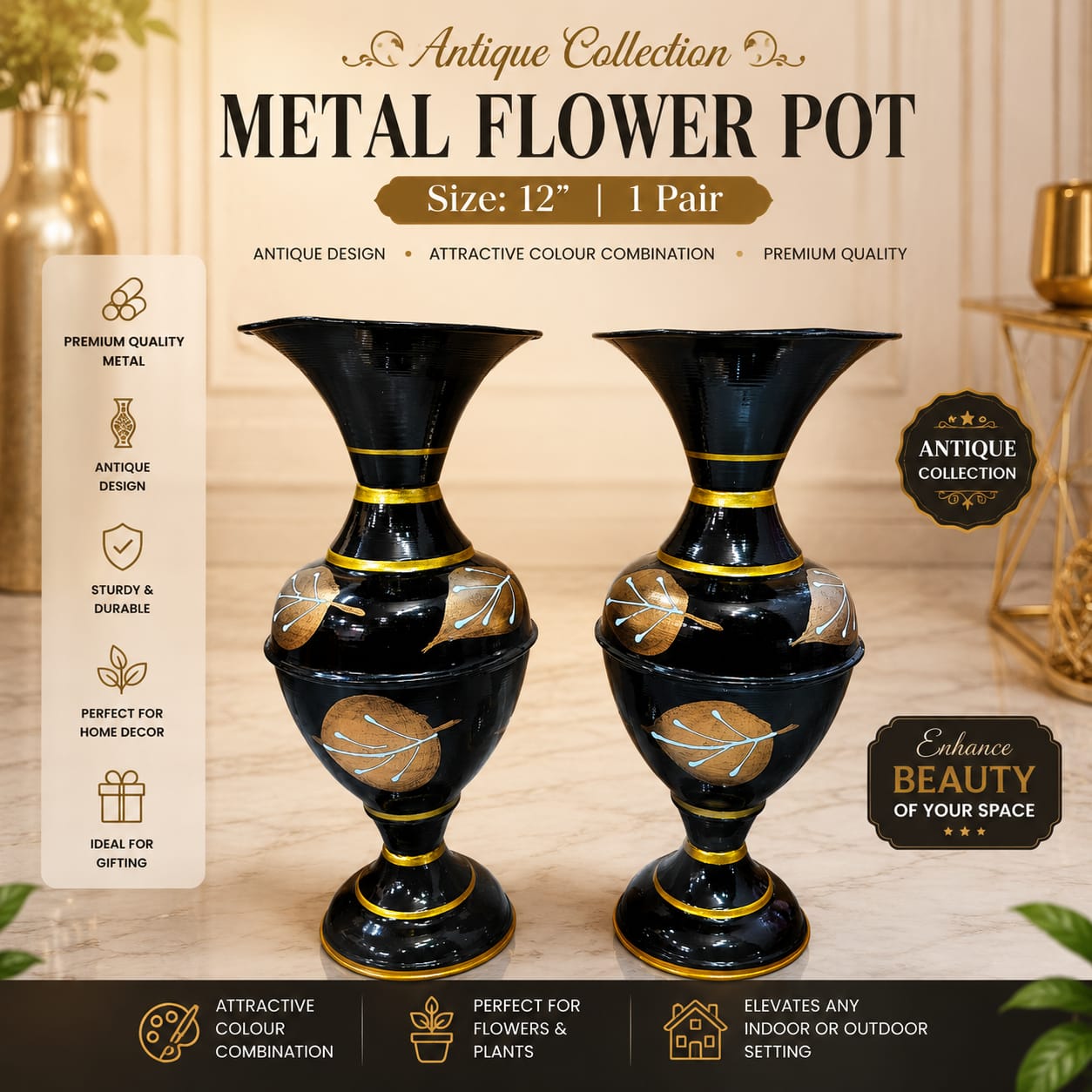 WhatsApp Image 2026-05-15 at 8.31.49 PM (1) Antique Metal Flower Pot Vase for Home Decor (1 Pair) – Premium Decorative Planter Set - Image 1