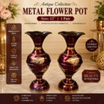Elegant Metal Flower Pot Set of 2 | Antique Design Decorative Vases for Indoor Outdoor Living Room Decor