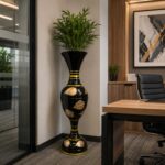 24-Inch Large Floor Vase – Premium Metal Flower Vase with Hand-Painted Gold Leaf Accents – Tall Decorative Statement Piece for Home, Office, Pooja Room & Wedding Decor - Image 2