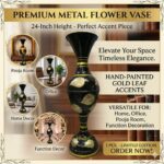 24-Inch Large Floor Vase – Premium Metal Flower Vase with Hand-Painted Gold Leaf Accents – Tall Decorative Statement Piece for Home, Office, Pooja Room & Wedding Decor