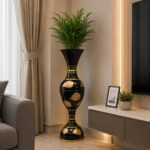 24-Inch Large Floor Vase – Premium Metal Flower Vase with Hand-Painted Gold Leaf Accents – Tall Decorative Statement Piece for Home, Office, Pooja Room & Wedding Decor - Image 8