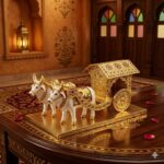 Royal Indian Handicraft Wooden & Premium Gold-Plated Meenakari Bullock Cart Showpiece | Idol for Home Decor, Office & Festive Gifting