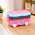 Kitty Car-Shaped Double-Layer Lunch Box for Kids | Cute Toy Car Tiffin Box with Cutlery, Fruit Tray & Lock Seals | Leakproof School Lunch Box - Image 4