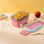 Kitty Car-Shaped Double-Layer Lunch Box for Kids | Cute Toy Car Tiffin Box with Cutlery, Fruit Tray & Lock Seals | Leakproof School Lunch Box - Image 2