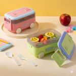 Kitty Car-Shaped Double-Layer Lunch Box for Kids | Cute Toy Car Tiffin Box with Cutlery, Fruit Tray & Lock Seals | Leakproof School Lunch Box - Image 3
