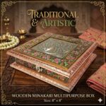Handicrafted Wooden Meenakari Multipurpose Box | Decorative Royal Peacock Design Jewelery & Dry Fruit Organizer Case for Gifting