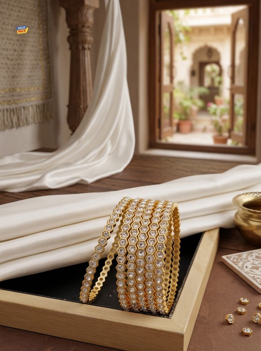WhatsApp Image 2026-06-02 at 8.01.04 PM Gold Plated American Diamond Bangles Set for Women | Traditional Bridal Kada Set(6pcs set )2.6 - Image 1