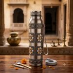 Handcrafted Steel Water Bottle | Premium Antique Floral Embossed Design | Leak-Proof Gym, Office & Travel Flask with Carrying Strap - Image 7