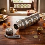 Handcrafted Steel Water Bottle | Premium Antique Floral Embossed Design | Leak-Proof Gym, Office & Travel Flask with Carrying Strap - Image 4