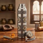 Handcrafted Steel Water Bottle | Premium Antique Floral Embossed Design | Leak-Proof Gym, Office & Travel Flask with Carrying Strap - Image 6