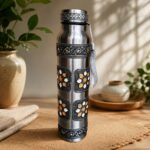 Handcrafted Steel Water Bottle | Premium Antique Floral Embossed Design | Leak-Proof Gym, Office & Travel Flask with Carrying Strap - Image 3