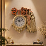 Divine Radha Krishna Idol Plastic Wall Clock with "Radhe" Hindi Typography – Spiritual
